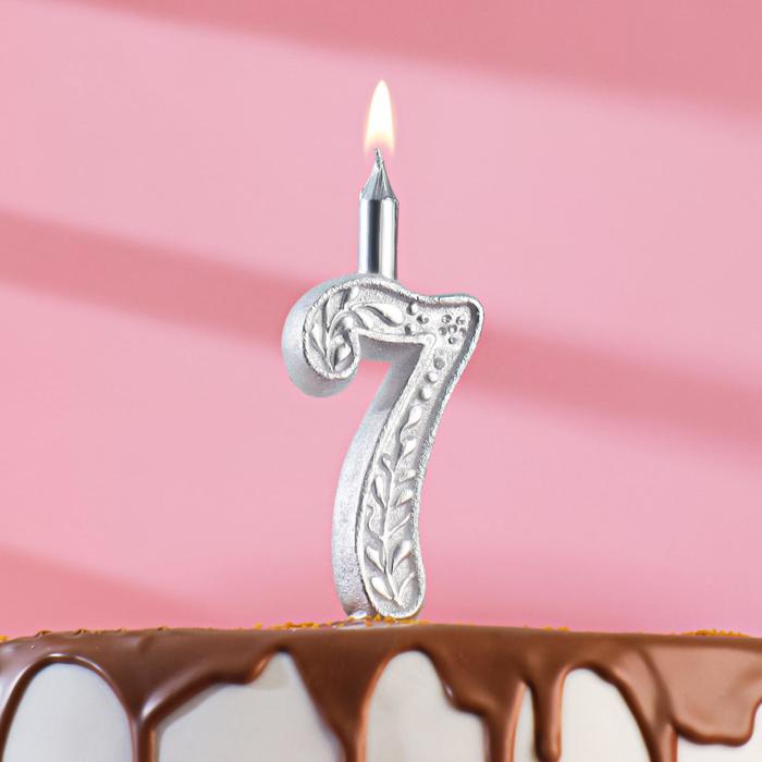 Свеча для торта цифра Серебряный узор, 10,2 см, цифра 7 