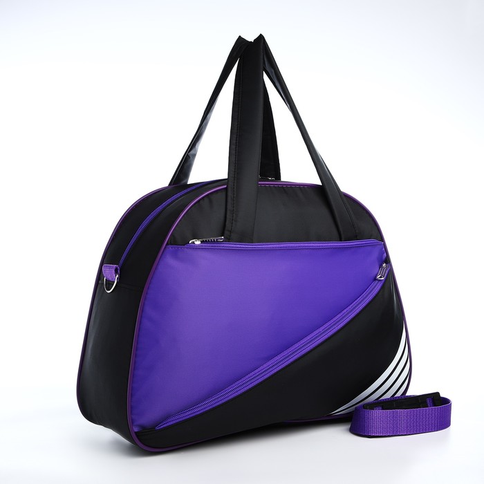 фото Сумка спортивная, отдел на молнии, наружный карман, длинный ремень, цвет чёрный/сиреневый зфтс