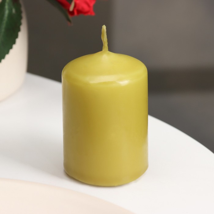 Свеча - цилиндр, 4×6 см, 9 ч, оливковая
