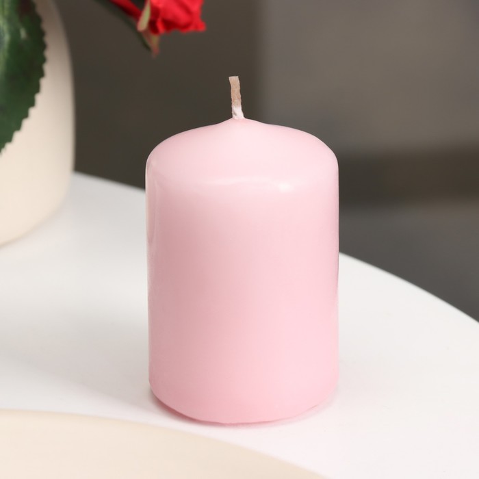 Свеча - цилиндр, 4×6 см, 9 ч, светло-розовая