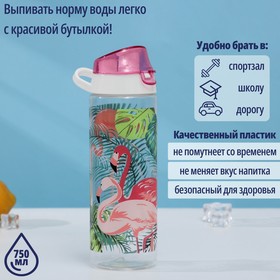 Бутылка для воды пластиковая «Фламинго», 750 мл, цвет розовый