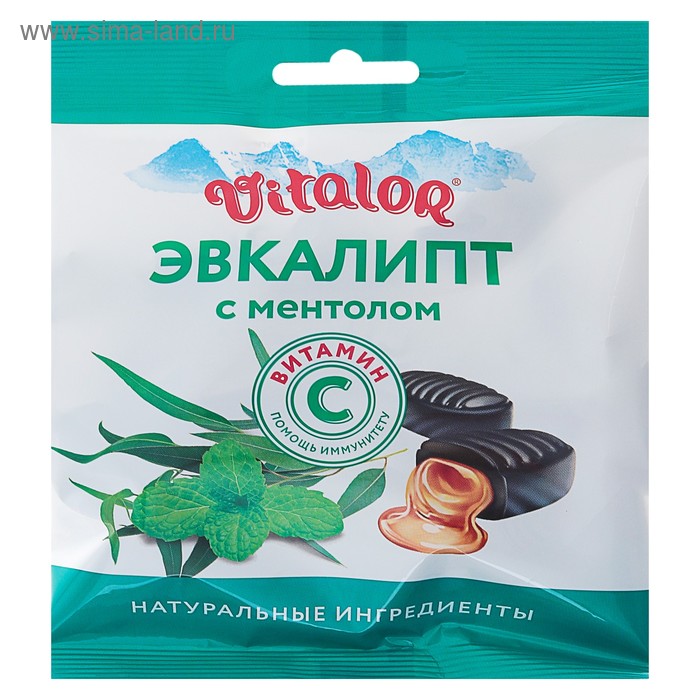 Леденцовая карамель «Виталор» Эвкалипт-ментол с витамином С, 60 г.