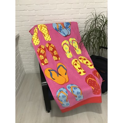 Полотенце пляжное махровое ПАВЛИНА Сланцы розовые 70х140 см, хлопок 100%