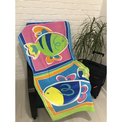 Полотенце пляжное махровое ПАВЛИНА Рыбки 70х140 см, хлопок 100%