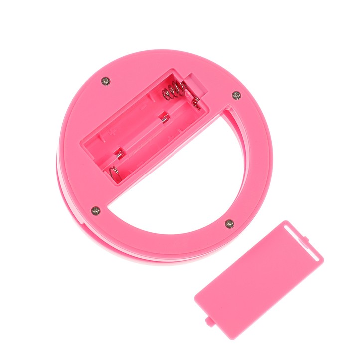 Светодиодная кольцевая лампа для телефона LuazON AKS-03, от батареек, 3 режима, розовая