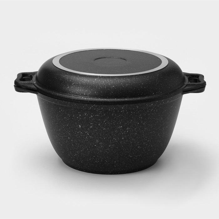 фото Казан с крышкой-сковородой, 4 л, антипригарное покрытие, цвет чёрный kukmara