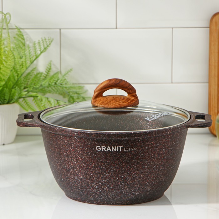 Кастрюля Granit ultra, 3 л, стеклянная крышка, антипригарное покрытие, ручка МИКС