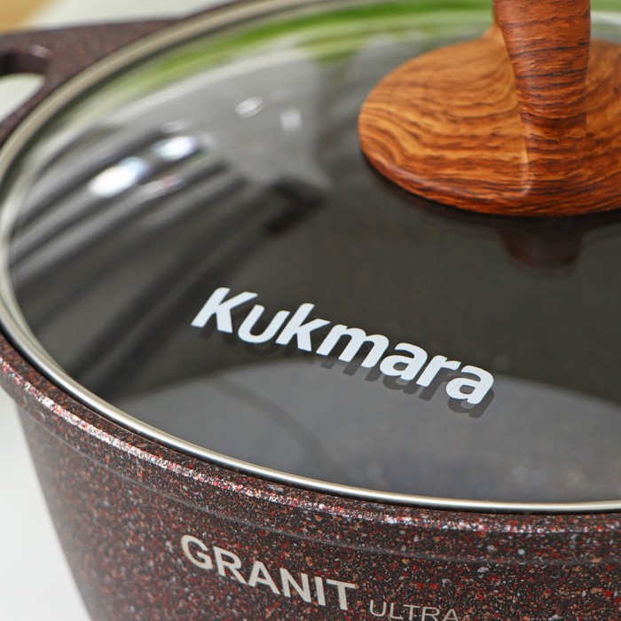 Кастрюля Granit ultra, 3 л, стеклянная крышка, антипригарное покрытие, ручка МИКС