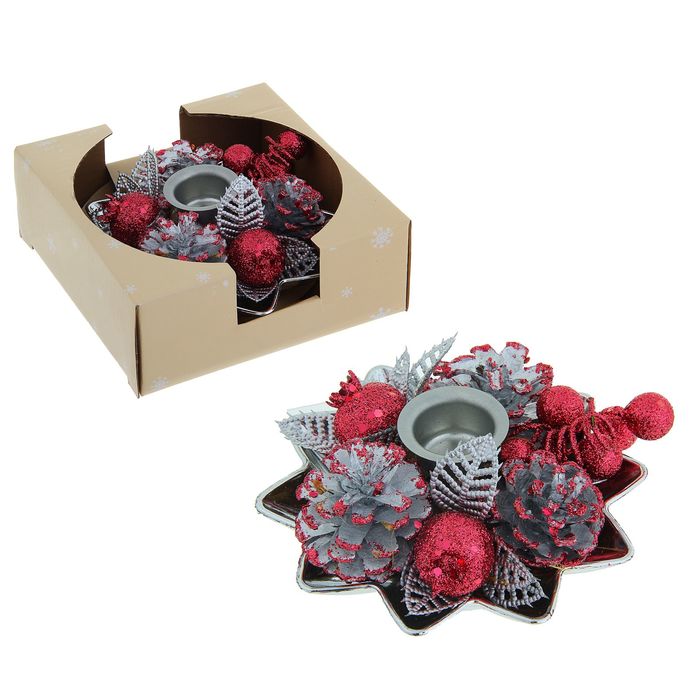 Подсвечник на одну свечу "Ягодки", красный