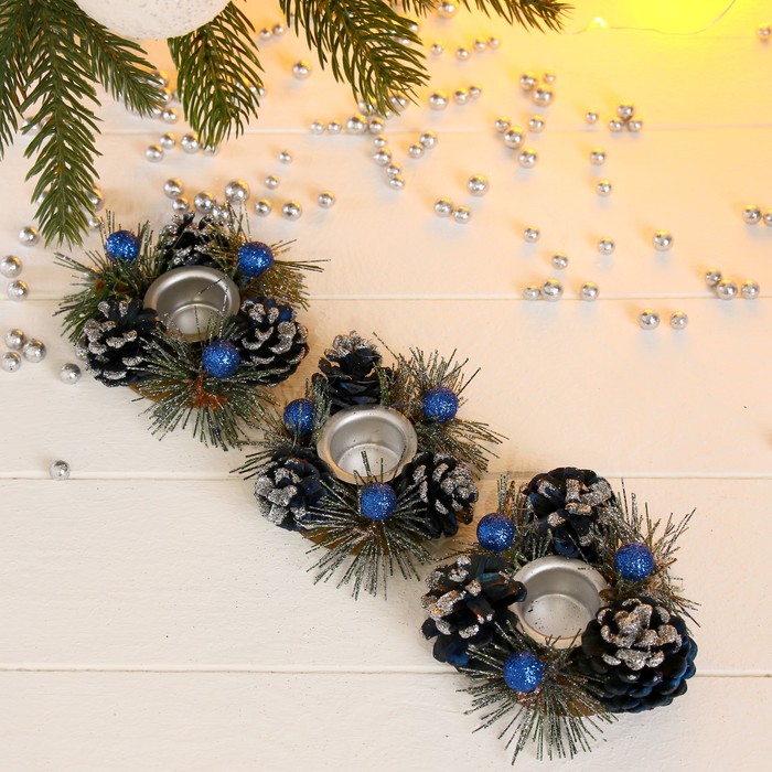 Подсвечники "Шишки с синими ягодками" (набор 3 шт.)