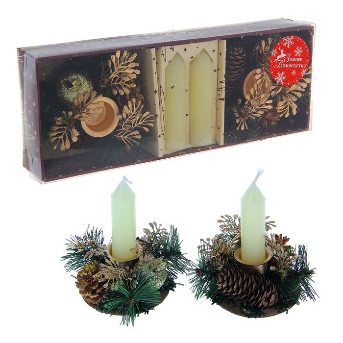 Подсвечники со свечами "Золотые веточки" (набор 2 шт.) микс
