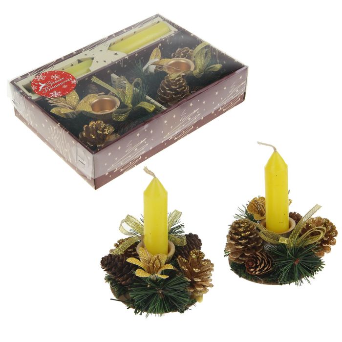 Подсвечники со свечами "Золотые бантики" (набор 2 шт.) микс