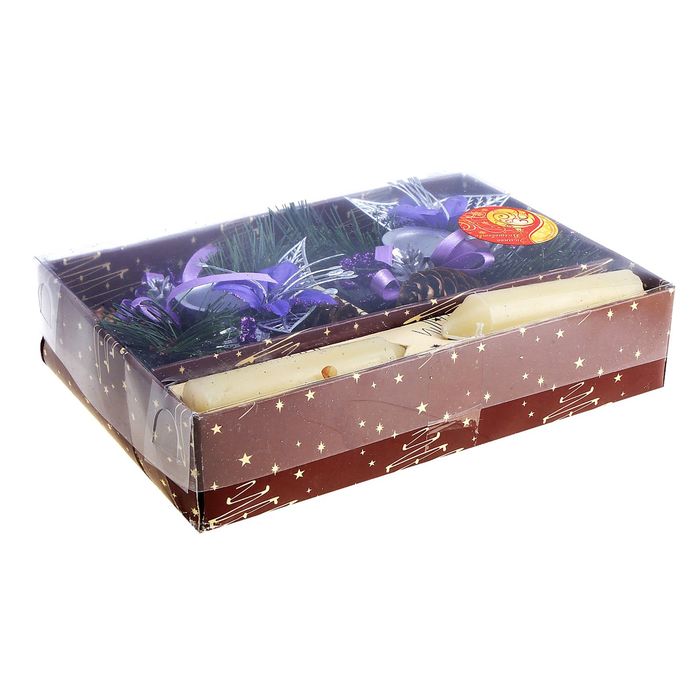 Подсвечники со свечами "Фиолетовые цветы" (набор 2 шт.) микс