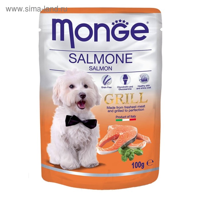 

Влажный корм Monge Dog Grill Pouch для собак, лосось, 100 г