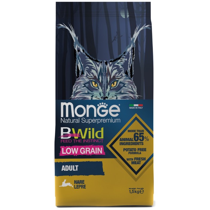 

Сухой корм Monge BWild Cat Hare для кошек, с мясом зайца, 1.5 кг