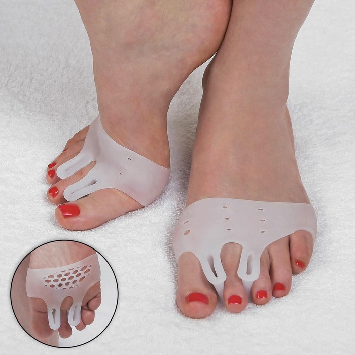 Корректоры для пальцев ног, силиконовые, дышащие, с двумя разделителями, пара, цвет белый