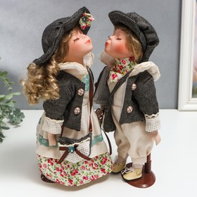 Кукла коллекционная парочка поцелуй набор 2 шт 'Галя и Сева в серых курточках' 30 см Ош