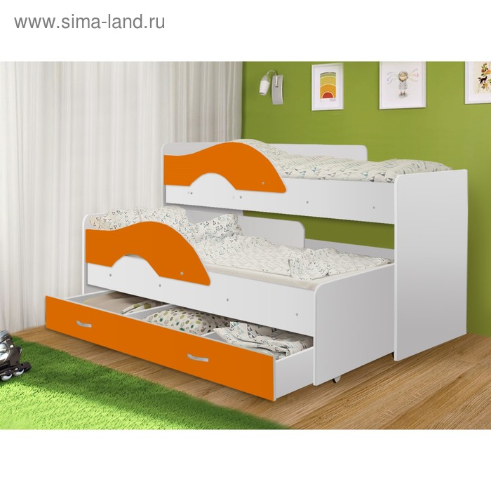 фото Кровать двухъярусная выкатная матрешка оранж/белый 800х1600 с ящиком