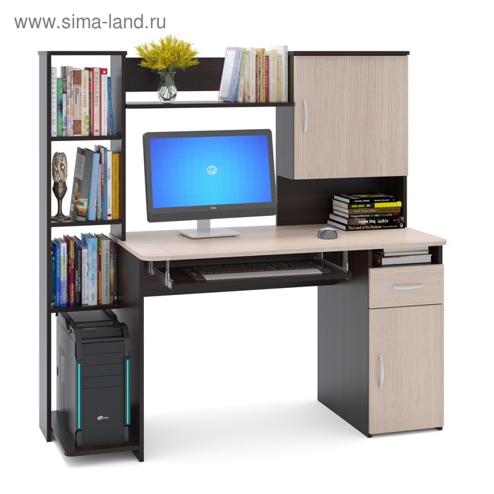 Компьютерный стол, 1486 × 600 × 1440 мм, цвет корпус венге / фасад белёный дуб прихожая 1200 × 344 × 2087 мм цвет корпус венге фасад белёный дуб