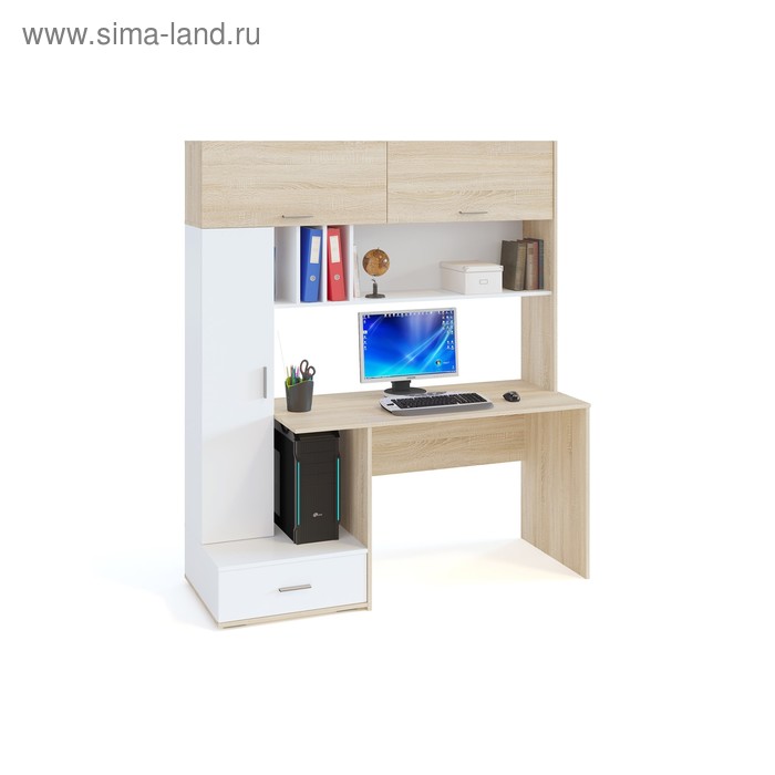 Компьютерный стол, 1600 × 600 × 1850 мм, цвет дуб сонома / белый стол с полками 600 × 600 × 850 мм цвет белый дуб сонома