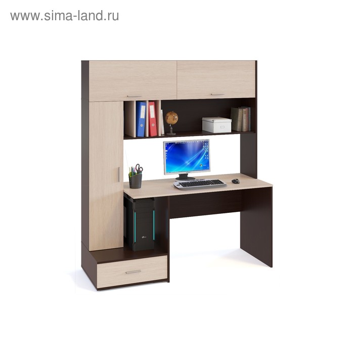 Компьютерный стол, 1600 × 600 × 1850 мм, цвет венге / белёный дуб