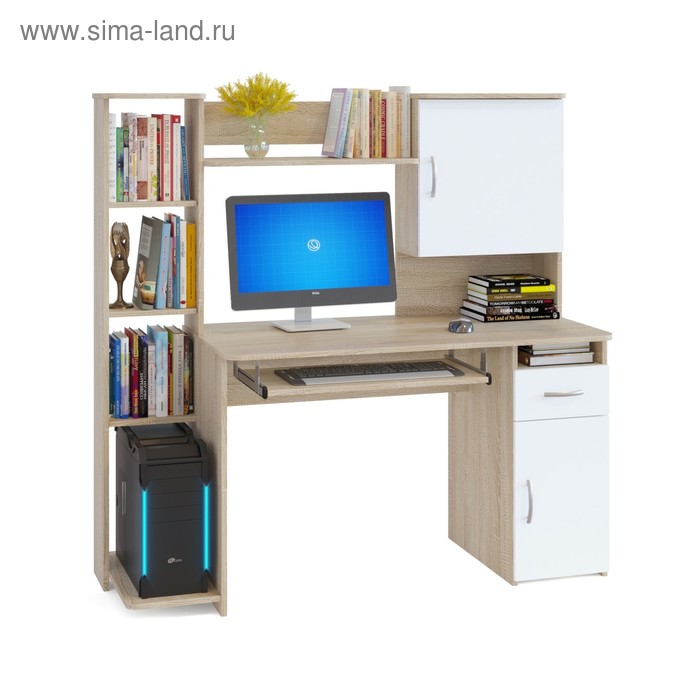 Компьютерный стол, 1486 × 600 × 1440 мм, цвет дуб сонома / белый стол с полками 600 × 600 × 850 мм цвет белый дуб сонома