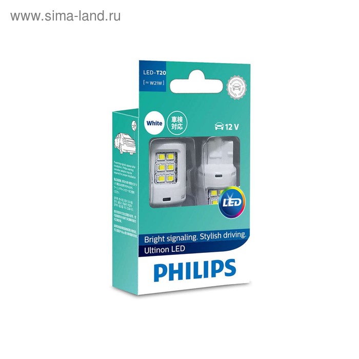 фото Лампа светодиодная philips 12 в, w21w, 2,5 вт, 6000к, white ultinon led, набор 2 шт