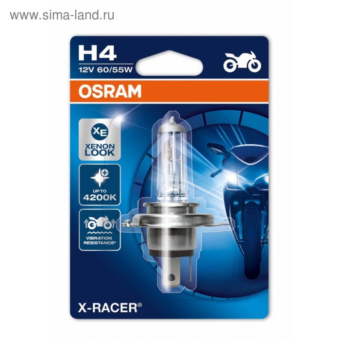 фото Лампа для мотоциклов osram, 12 в, h4, 60/55 вт, x-racer,+20% света, 1 шт, блистер