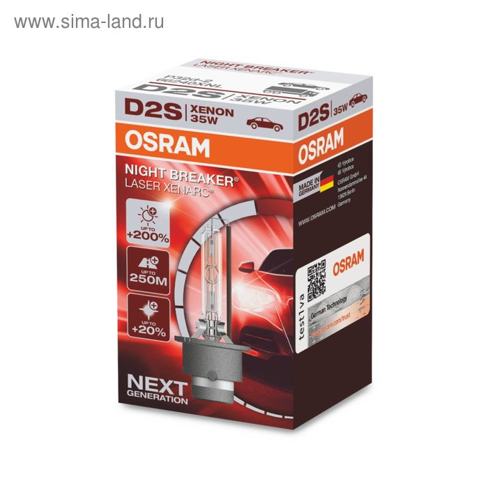 

Лампа ксеноновая Osram, D2S, 85V-35 Вт, 4500K, Xenarc Night Breaker Laser, набор 2 шт