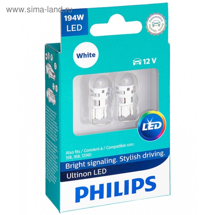 фото Лампа светодиодная philips 12 в, w5w,1,0 вт, 6000k, ultinon led, набор 2 шт