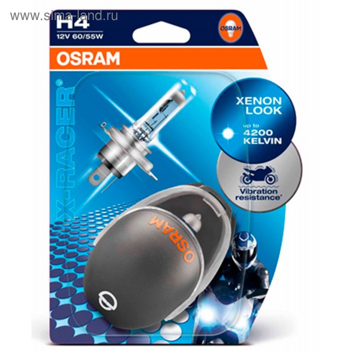 фото Лампа для мотоциклов osram, 12 в, h4, 60/55 вт, x-racer,+20% света, набор 2 шт, блистер