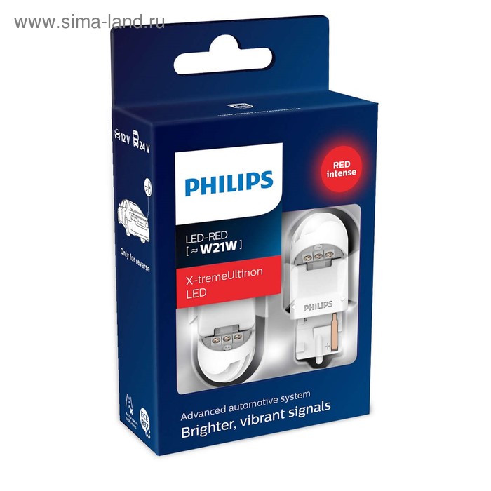 фото Лампа светодиодная philips 12 в, w21w, 2,1 вт, red x-tremeultinon, набор 2 шт