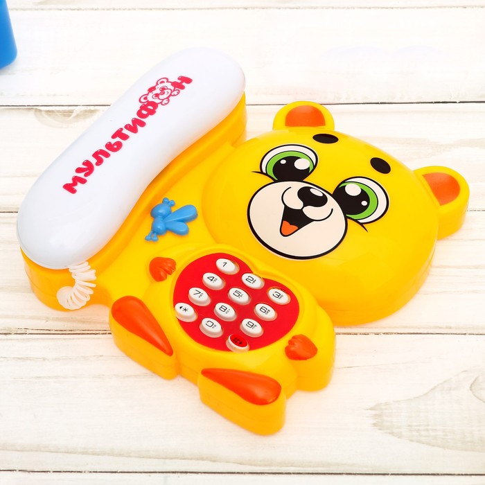 Телефон стационарный «Мишка», русская озвучка, работает от батареек, цвет оранжевый, в пакете