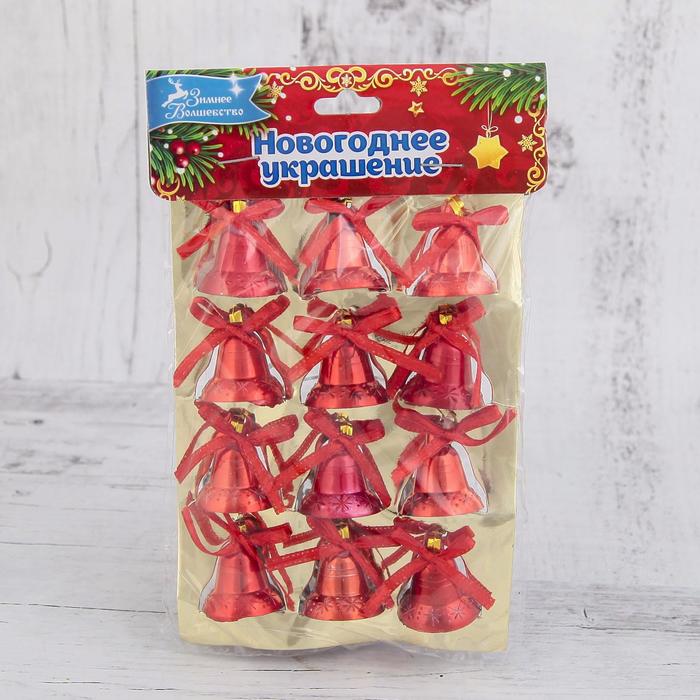 фото Украшение ёлочное "колокольчики с бантиком" (набор 12 шт) 2 см, красный зимнее волшебство