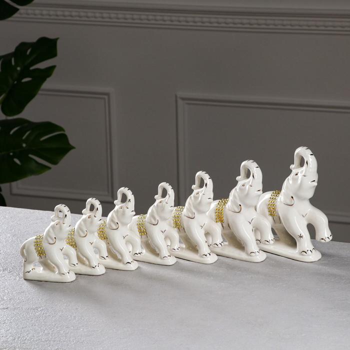 фото Набор статуэток "слоны", белый, 7 предметов керамика ручной работы