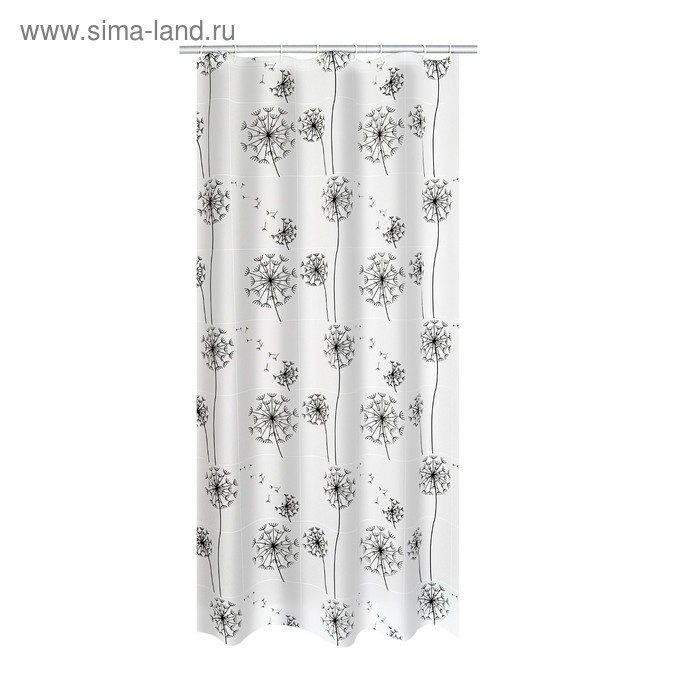 Штора для ванных комнат Moonflower, цвет белый/черный, 180х200 см