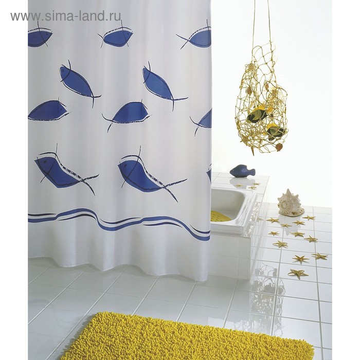 фото Штора для ванных комнат fish, цвет синий/голубой, 180x200 см ridder