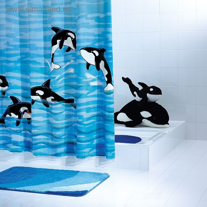 фото Штора для ванных комнат orka, цвет синий/голубой, 180x200 см ridder