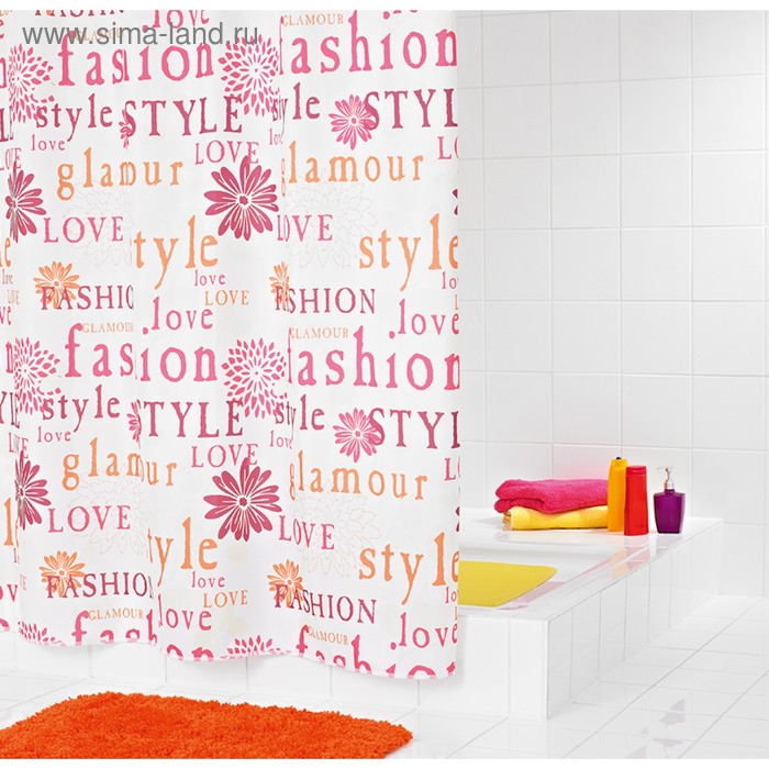Штора для ванных комнат Glamour, цвет красный, 180x200 см