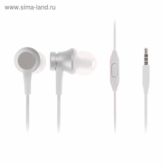 фото Наушники xiaomi mi in-ear basic, вакуумные, микрофон, 32 ом, 3.5 мм, 1.25 м, серебристые