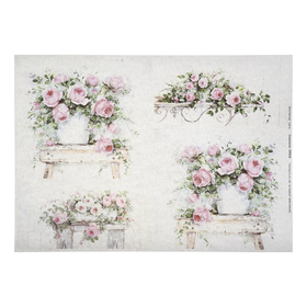 

Декупажная карта "Розовые цветы", плотность 45 г/м2 А4