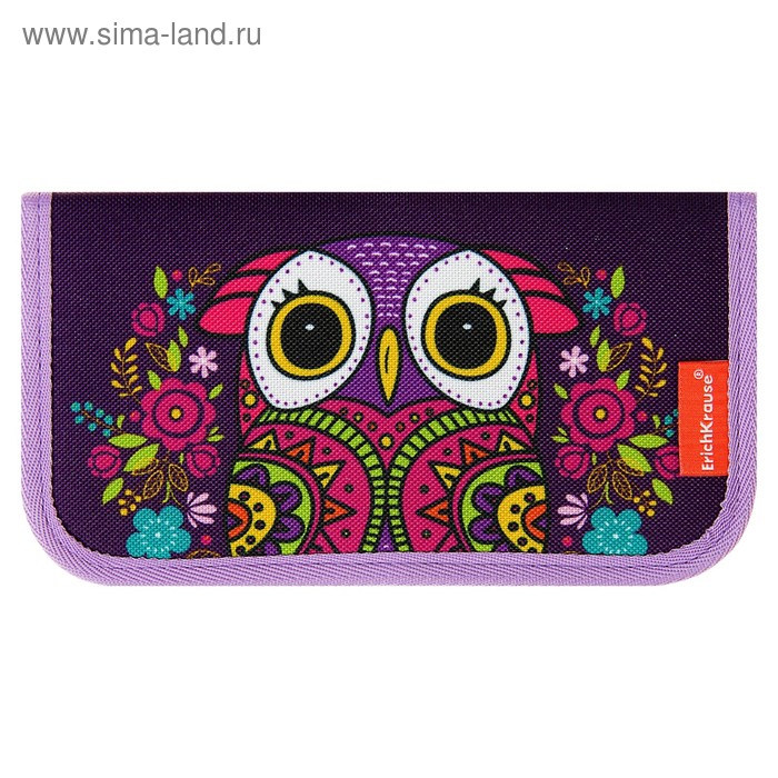 фото Пенал 1 секция 110 х 205 х 25 мм, ткань, erich krause, flower owl erichkrause