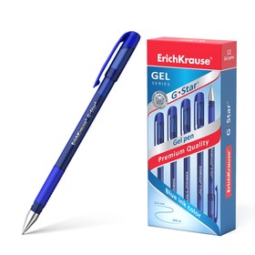 Ручка гелевая Erich Krause G-Star, узел 0.5 мм, чернила синие, грип-зона из резины, длина письма 600 метров