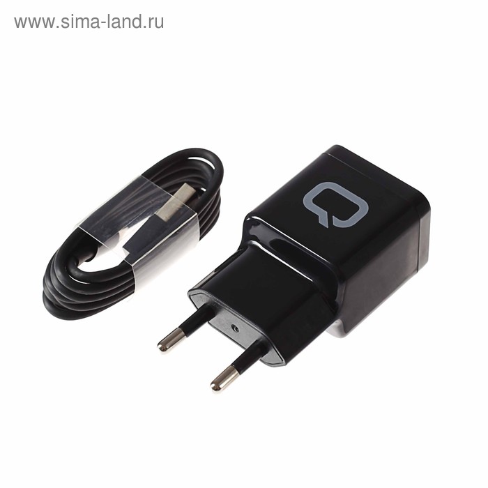 Сетевое зарядное устройство Qumo Energy, 2 USB, 2.1 A, черное
