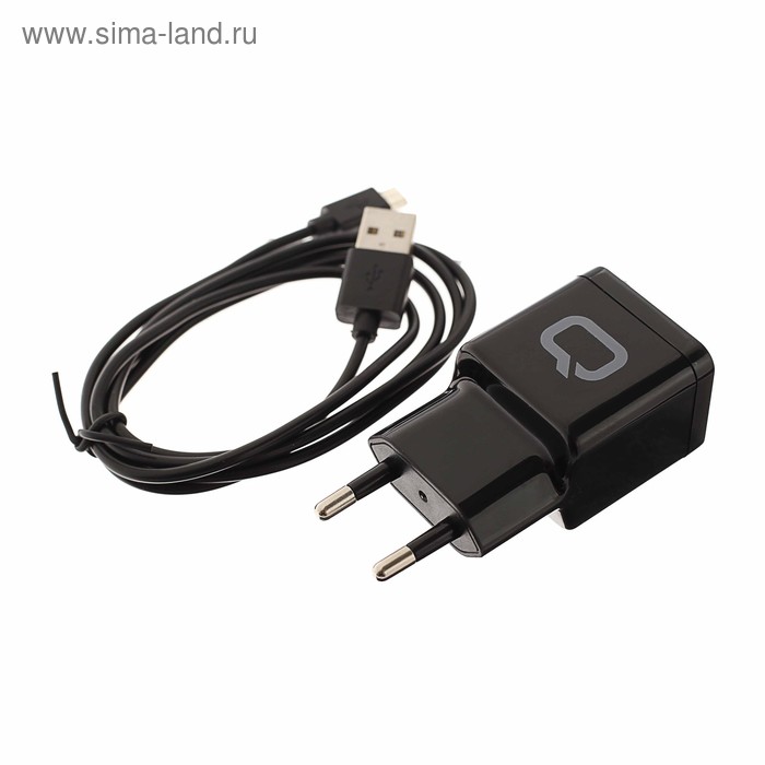 Сетевое зарядное устройство Qumo Energy, 2 USB, 2.1 A, micro USB, 1 м, черный