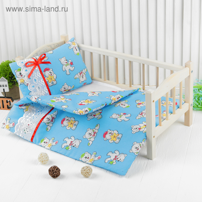 фото Постельное бельё для кукол «мишки», простынь, одеяло, подушка, цвет голубой страна карнавалия