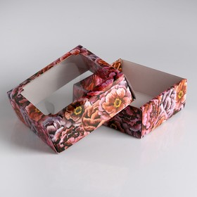 

Коробка сборная крышка-дно с окном, "Букет пионов", 14,5 х 14,5 х 6 см
