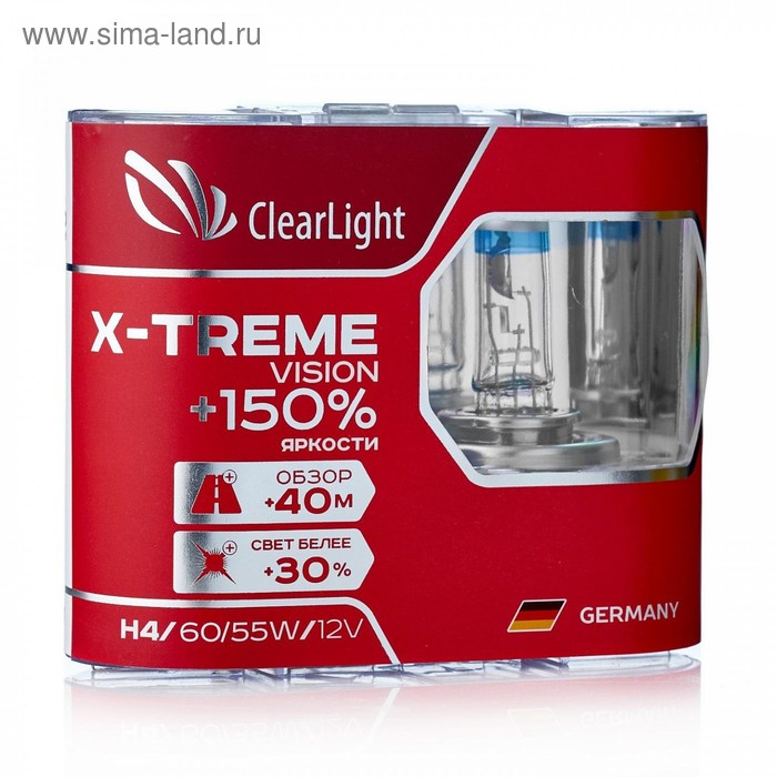 Лампа автомобильная, H4 Clearlight X-treme Vision +150% Light, набор 2 шт лампа clearlight hb3 12v 60w x treme vision 150% light компл 2 шт