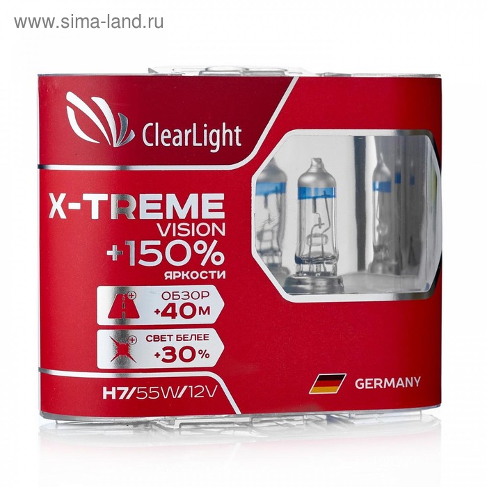 Лампа автомобильная, H7 Clearlight X-treme Vision +150% Light, набор 2 шт лампа clearlight hb3 12v 60w x treme vision 150% light компл 2 шт