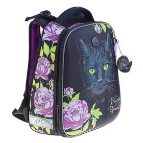 

Рюкзак каркасный Hummingbird T 39 х 28 х 20 см, для девочки, «Кошка», чёрный/сиреневый